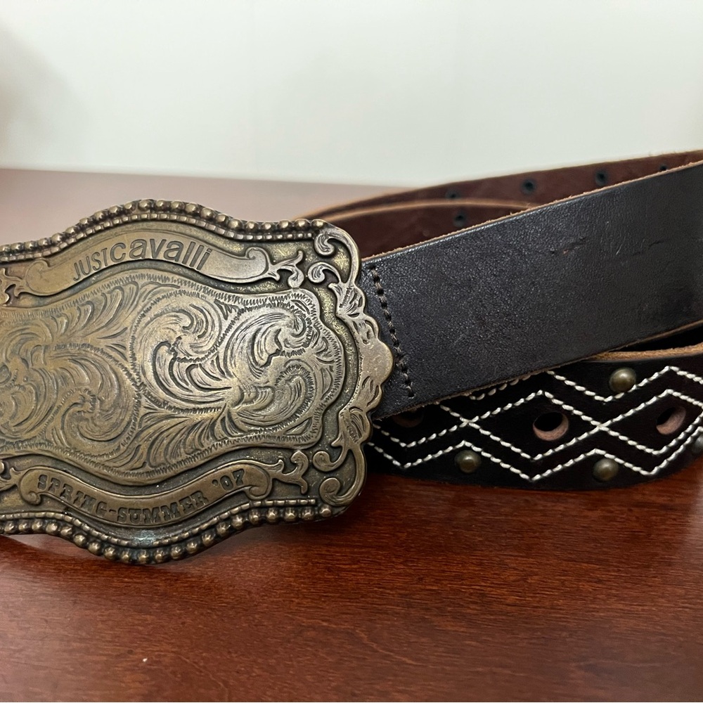 Just Cavalli SS07 Archive Western Studded Leather Belt Made in Italy - Picture 6 of 15